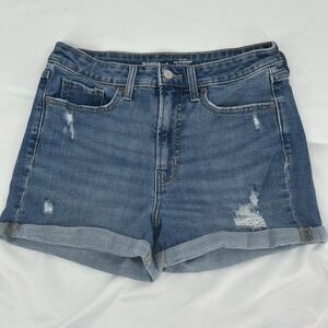Old Navy | 'OG Straight' High Rise Blue Jean Denim Shorts Roll Hem Women's 8